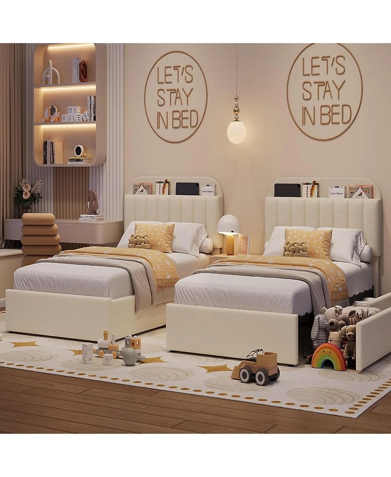 gaomon Full Bed Frame with Storage Drawers & Bookcase Headboard