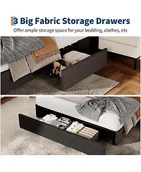 gaomon Full Bed Frame with 3 Storage Drawers, Upholstered Platform, Wooden Slat Support, Customizable Headboard, No Box Spring Needed