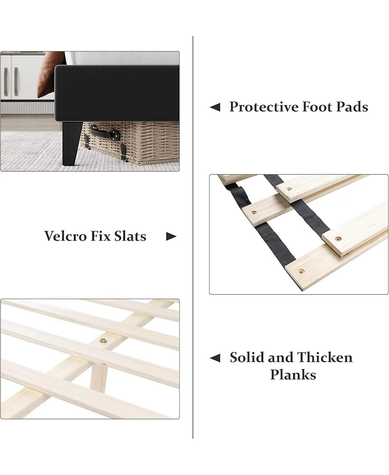 Gaomon King Velvet Platform Bed with Wingback Tufted Headboard & Wood Slats, No Box Spring Required