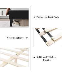 Gaomon King Velvet Platform Bed with Wingback Tufted Headboard & Wood Slats, No Box Spring Required