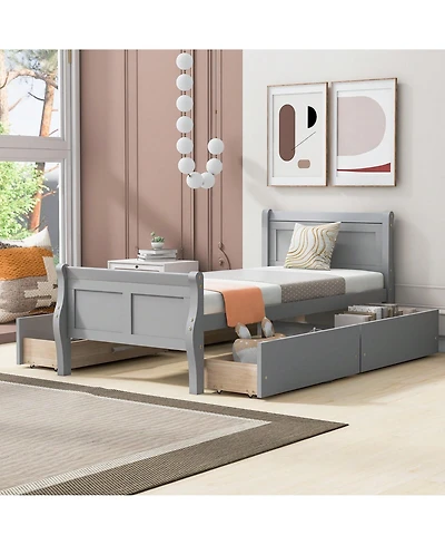 gaomon Twin Size Wood Platform Bed With 4 Drawers And Streamlined Headboard & Footboard Solid Wood+Mdf Bed Frame
