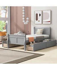 gaomon Twin Size Wood Platform Bed With 4 Drawers And Streamlined Headboard & Footboard Solid Wood+Mdf Bed Frame