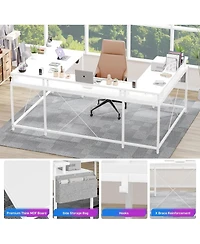 gaomon 78" White U-Shaped Computer Desk with Power Outlets & Rgb Led, Reversible L-Shaped Home Office Desk
