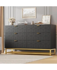 gaomon 53.5 Inch 6-Drawer Modern Dresser, Wide Chest with Gold Metal Legs & Handles, Storage for Bedroom, Living Room, Hallway