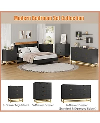 gaomon 47.2 Inch Black 6-Drawer Modern Dresser, Wide Chest, Gold Metal Legs & Handles, Storage for Bedroom, Living Room, Hallway
