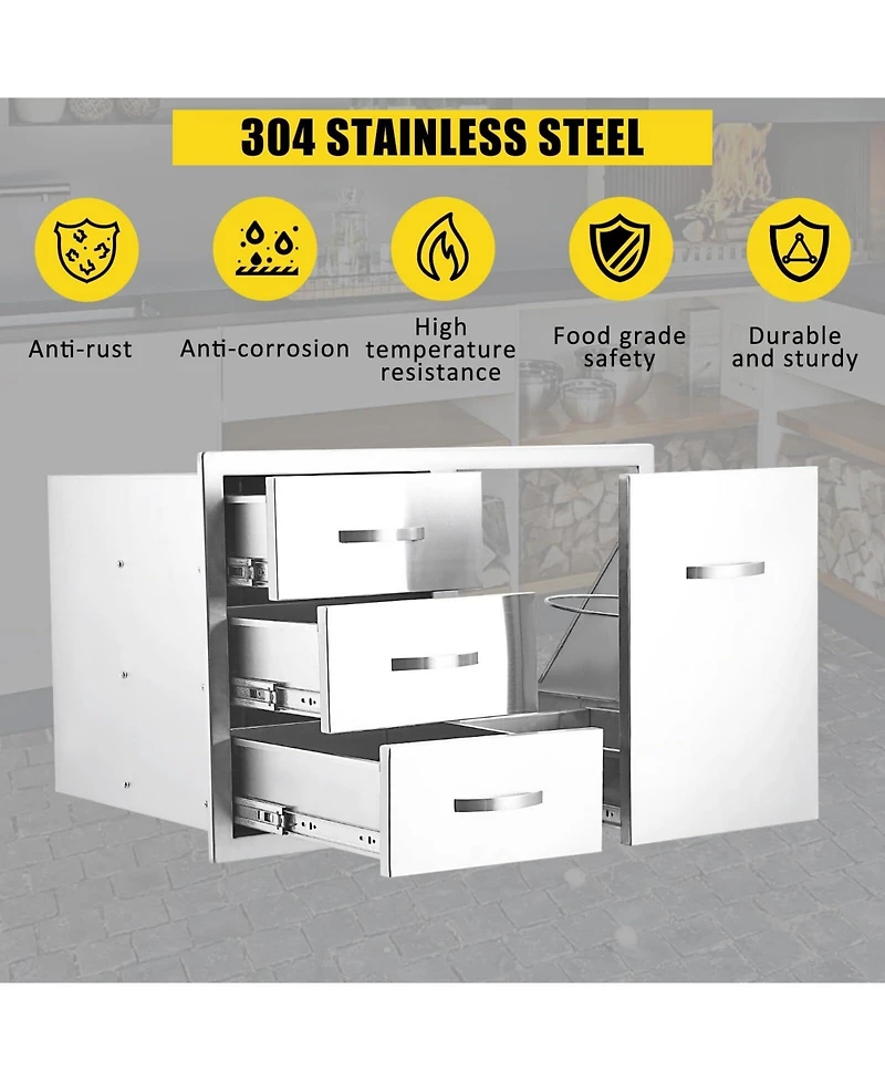 Gaomon Stainless Steel Outdoor Kitchen Drawer Combo with Trash Drawer for Bbq Grill Station, 28" W x 20" H x 20" D