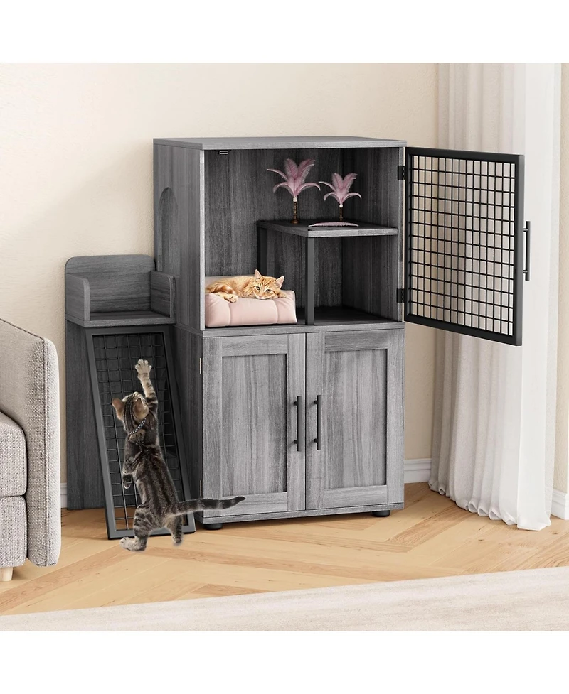 gaomon Modern Cat Litter Box Enclosure, Dual Layer Hidden Washroom, Sturdy Ladder, Indoor Cat Cabinet, Black