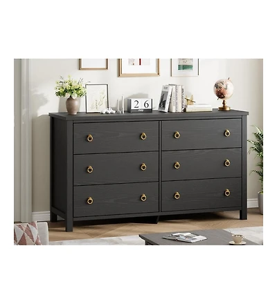 gaomon Dresser for Bedroom with 6 Drawers, 47inch Wide Chest of Large Drawers with Large Clothes Storage Cabinet, Wood Bedroom Dresser Tv Stand