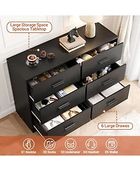 gaomon 6-Drawer Black Double Dresser 47" Wide, Modern Chest Tv Stand, Storage Cabinet with Metal Handles, Bedroom, Hallway