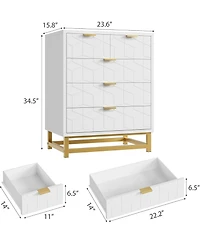 gaomon 5-Drawer White Bedroom Dresser with Metal Base, Modern Chest Cabinet Organizer for Living Room, Hallway, Closet