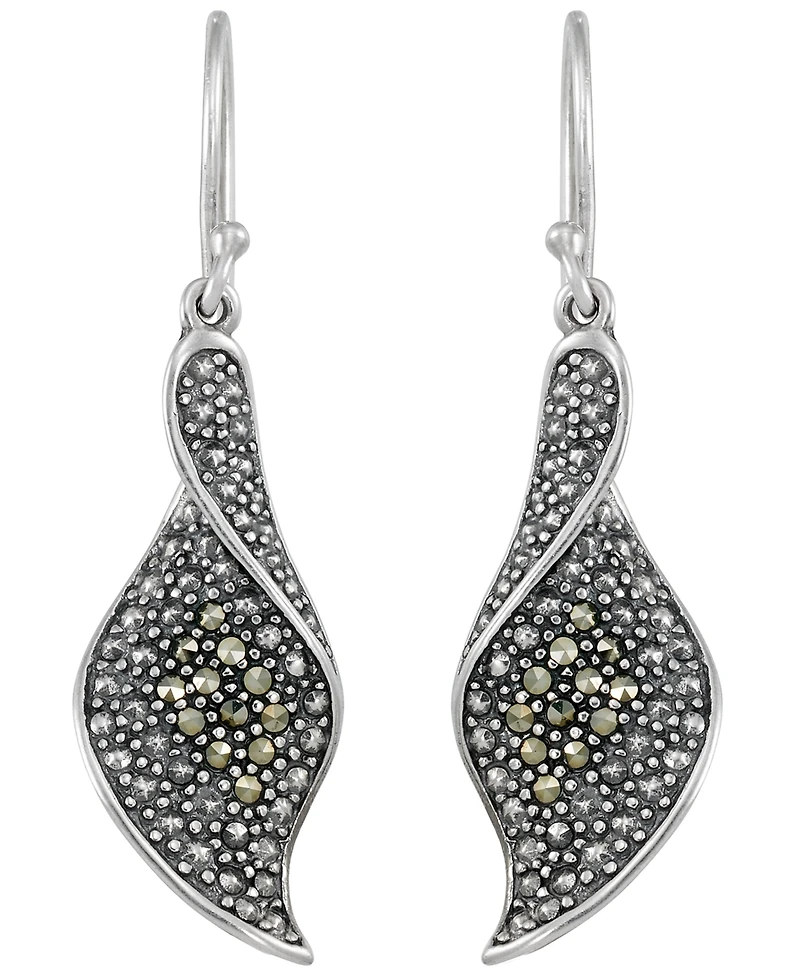 Macy's Pave Marcasite Leaf Wire Earrings in Sterling Silver