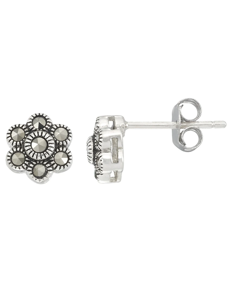 Macy's 2-Pc. Marcasite Flower and Lotus Stud Earrings Set in Sterling Silver