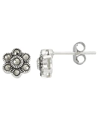 Macy's 2-Pc. Marcasite Flower and Lotus Stud Earrings Set in Sterling Silver