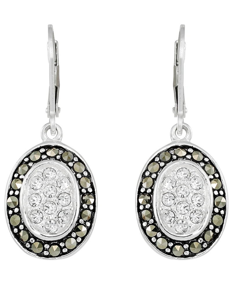 Macy's Marcasite And Crystal (4 ct. t.w.) French Wire Oval Earrings in Sterling Silver