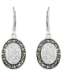 Macy's Marcasite And Crystal (4 ct. t.w.) French Wire Oval Earrings in Sterling Silver