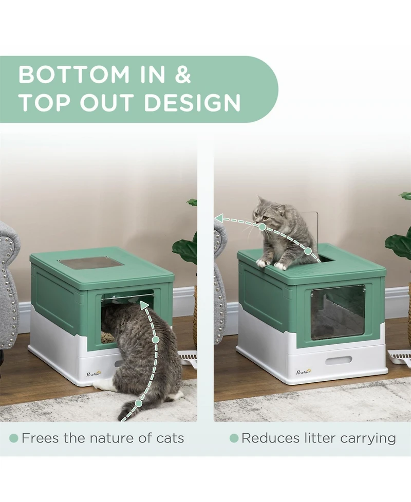 Aostirmotor Fully Enclosed Cat Litter Box with Drawer Tray Portable Large Space Green