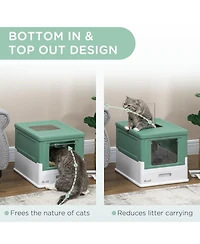 Aostirmotor Fully Enclosed Cat Litter Box with Drawer Tray Portable Large Space Green