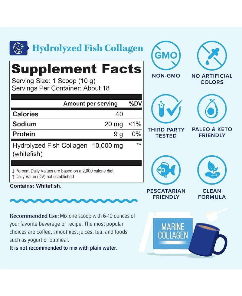 Vitauthority Marine Collagen Powder Unflavored, 18 servings