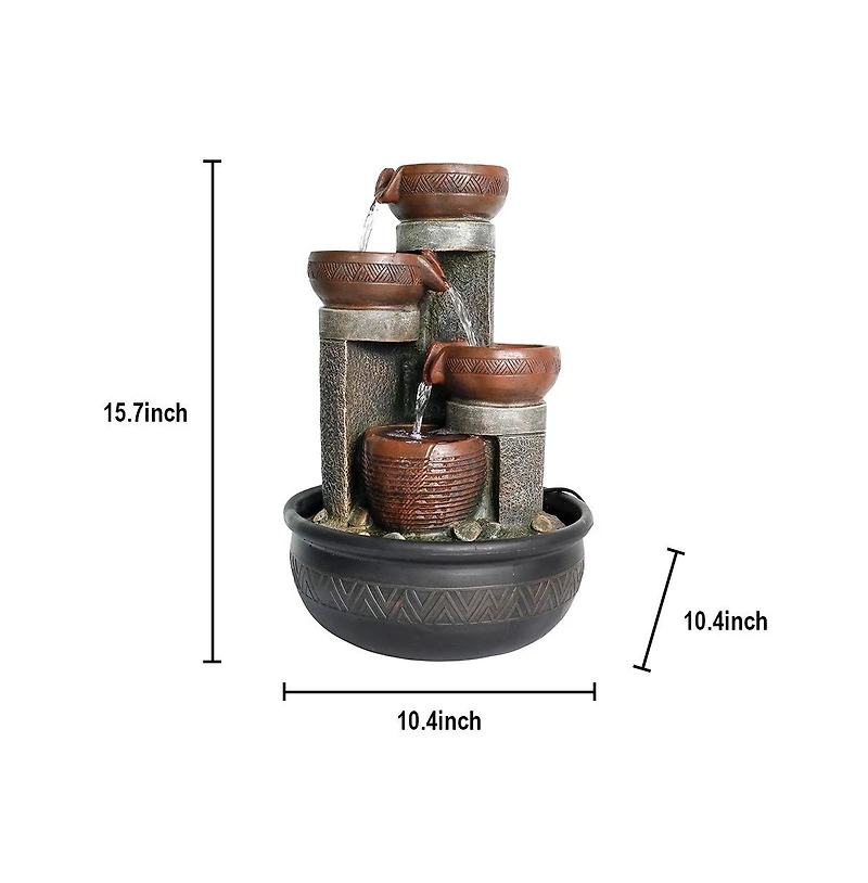 SunJet 15.7” 4-Tier Indoor Tabletop Waterfall Fountain with Led Lights, Desktop Fountain with Calming Sound for Home & Office Decor