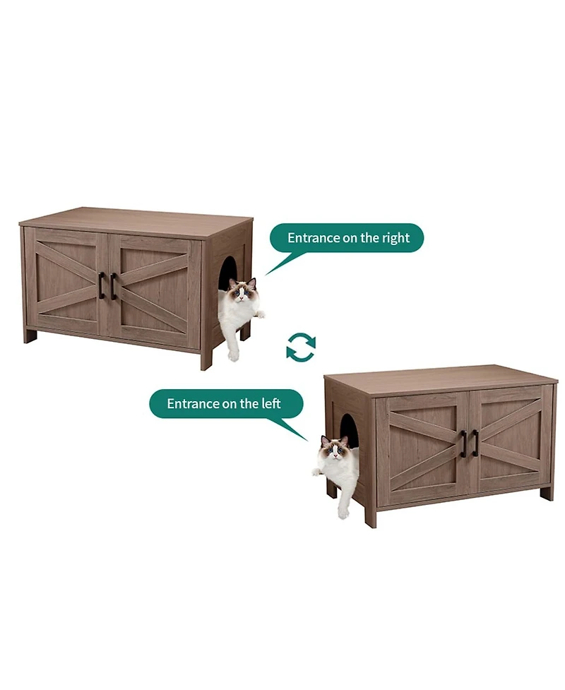 Zeus & Ruta Greige Barn Door Cat Litter Box Enclosure End Table