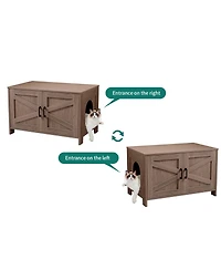 Zeus & Ruta Greige Barn Door Cat Litter Box Enclosure End Table