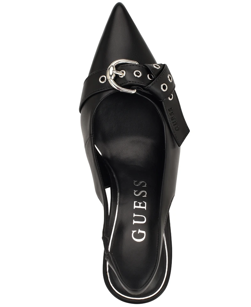 Guess Women's Prissie Buckle Grommet Pointed Toe Slingback Pumps
