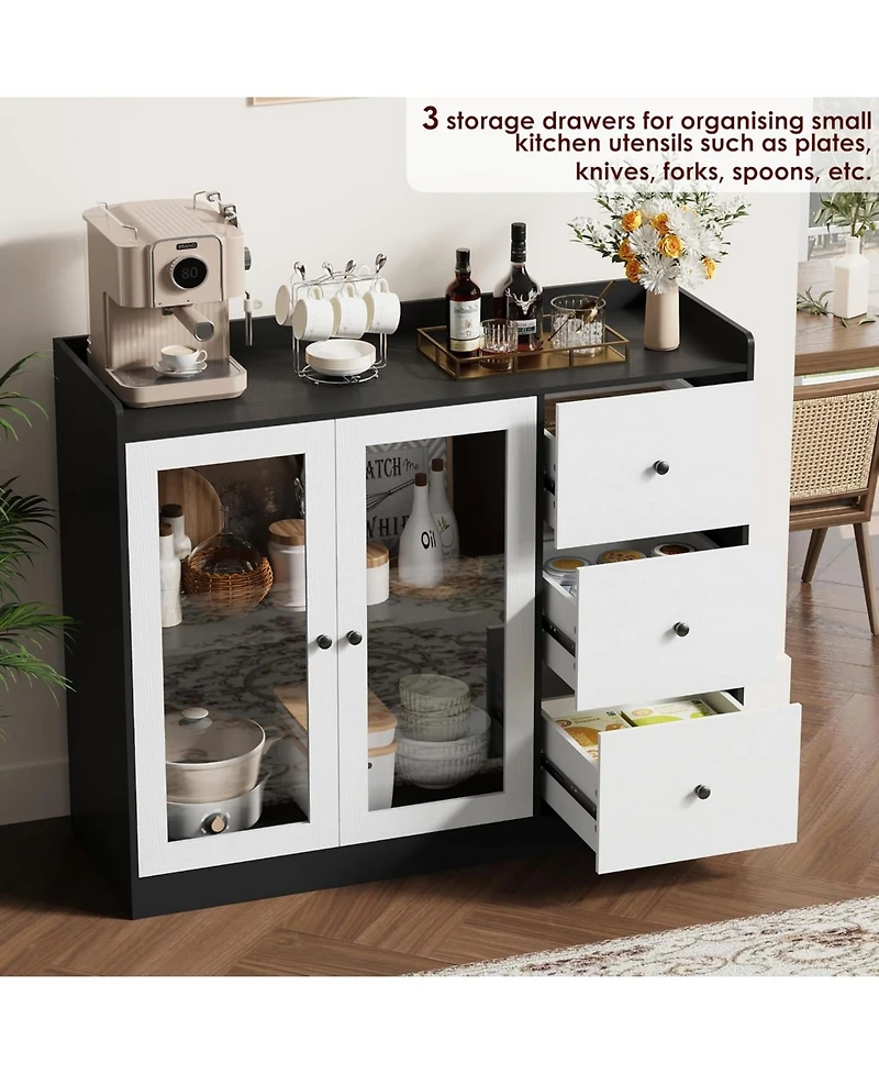 gaomon 43 Inch Buffet Cabinet with Storage, Modern Sideboard with Guardrail, Adjustable Shelves, 3 Drawers, Kitchen