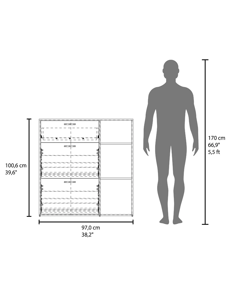 Fm Furniture Sierra Shoe Storage Cabinet, 2 Tilt-Out Drawers