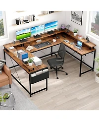 gaomon 78" U-Shaped Computer Desk with Power Outlets & Rgb Led, Reversible L-Shaped Home Office Desk with Storage