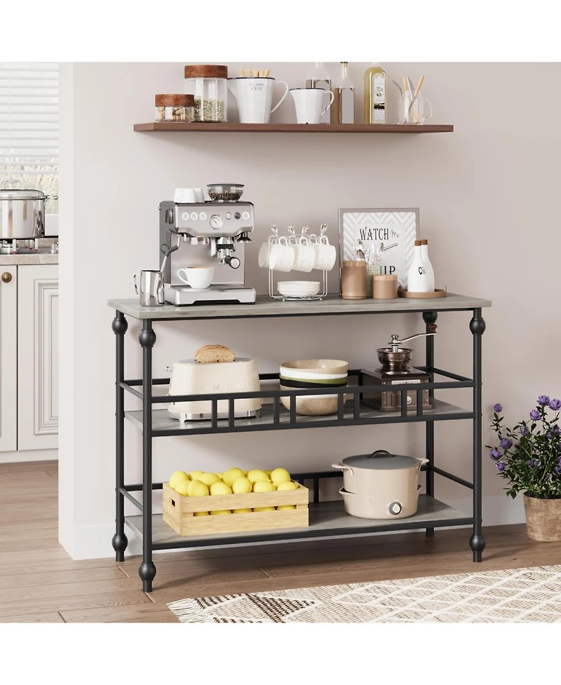 gaomon 43" 3-Tier Narrow Console Table, Rustic Brown Industrial Entryway Storage Organizer