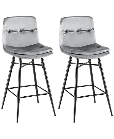 Costway Set of 2 Velvet Bar Stools Bar Height Kitchen Dining Chairs with Metal Legs