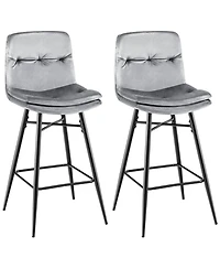 Costway Set of 2 Velvet Bar Stools Bar Height Kitchen Dining Chairs with Metal Legs