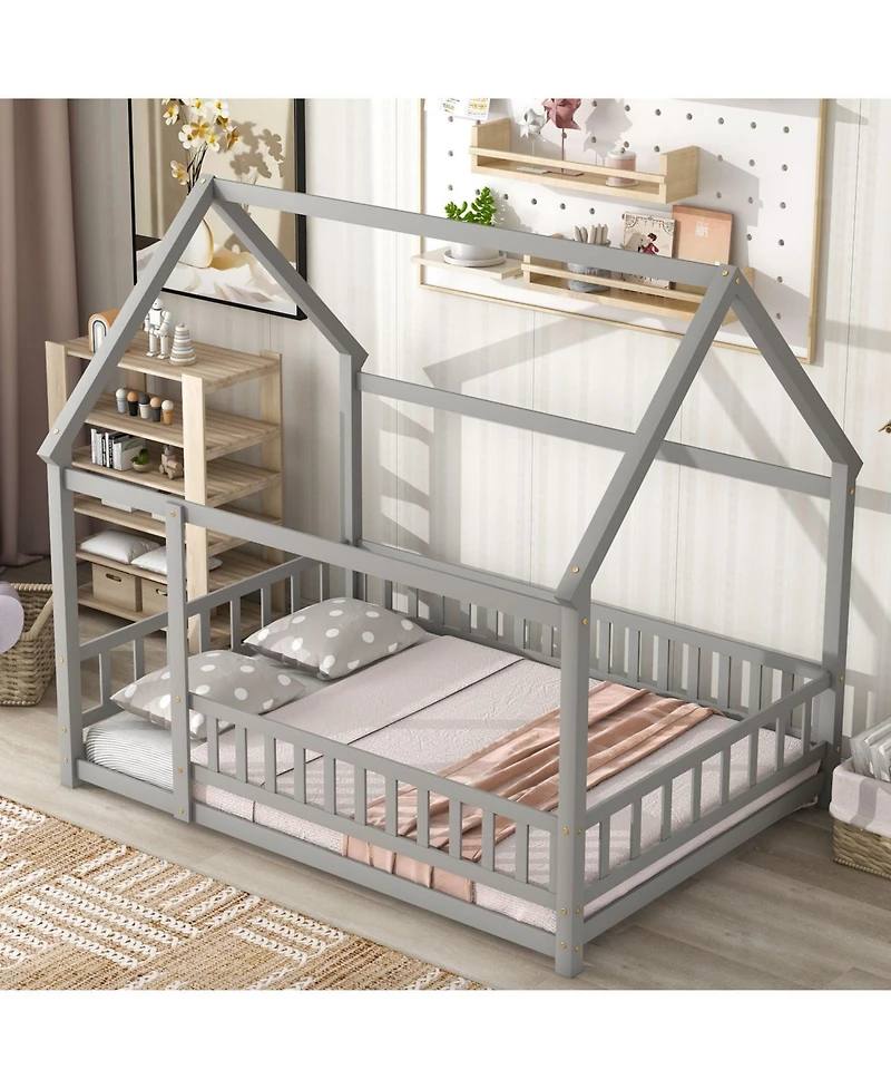 Streamdale Wooden House Bed with Guardrails (Grey)