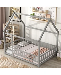Streamdale Wooden House Bed with Guardrails (Grey)