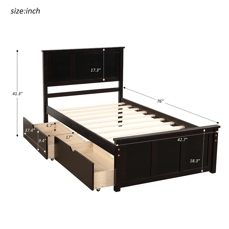 Boyel Living Full Wood Platform Bed with House-shaped Storage Headboard and 2 Drawers