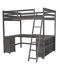 Boyel Living Full Loft Bed with U-shaped Desk, Drawers and Storage Shelves