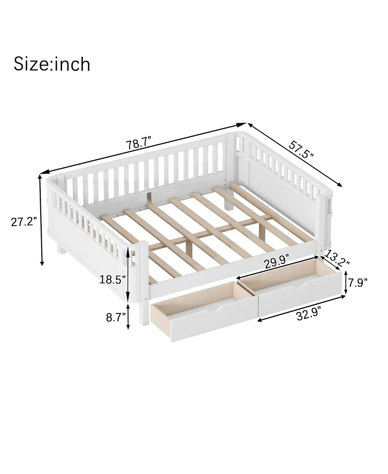 Boyel Living Full Size Wood Platform Bed for Kids with Low Profile, Safety Rails and Wheeled Storage Drawers