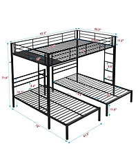 Boyel Living Full Over Twin Over Twin Triple Bunk Bed, Metal Frame Bunk Bed with Vertical Ladder & Safety Rails