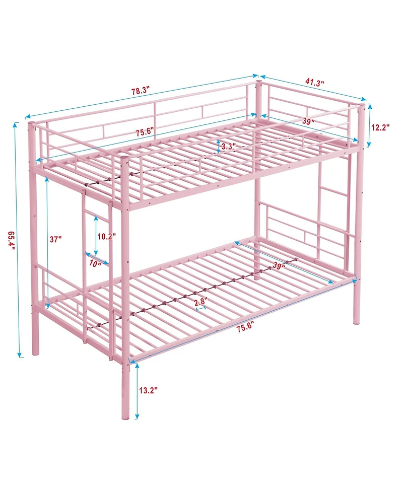 Boyel Living Twin Over Twin Metal Bunk Bed with Safe Stairs