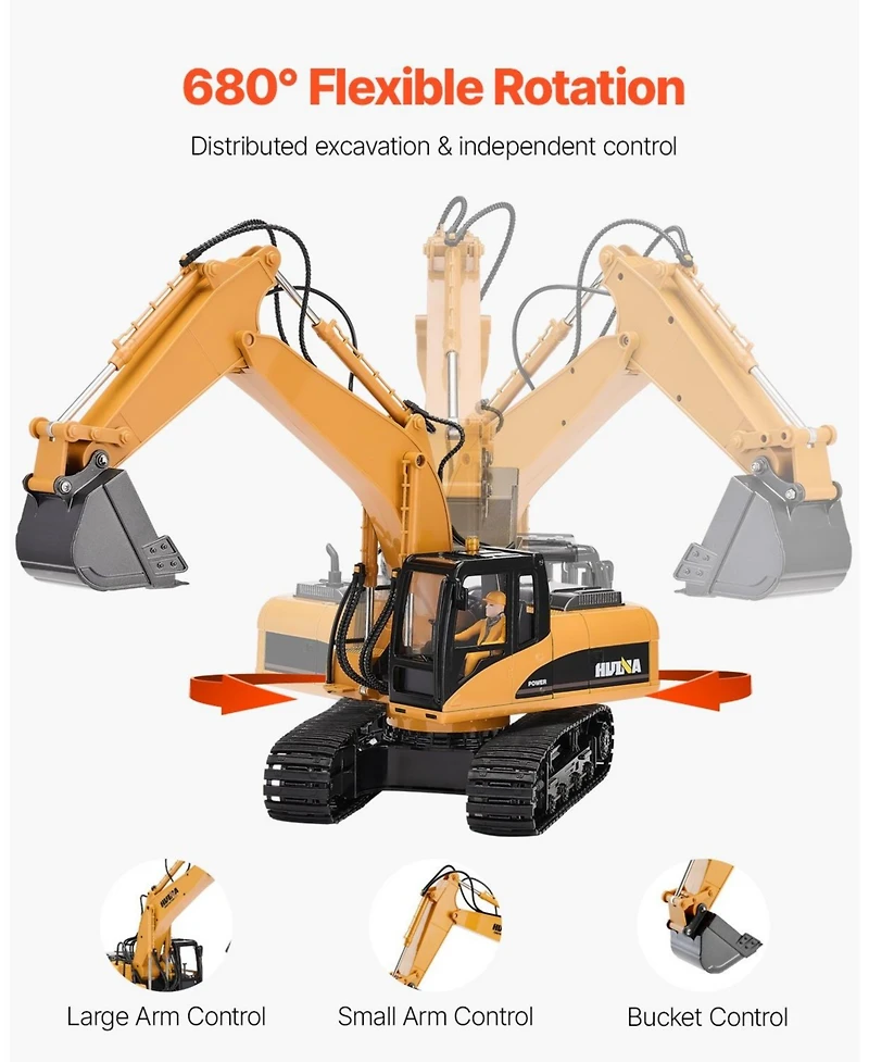 Mecale Remote Control Excavator Toy, 1:14 Scale Rc Construction Vehicle with Metal Shovel and 15 Channels