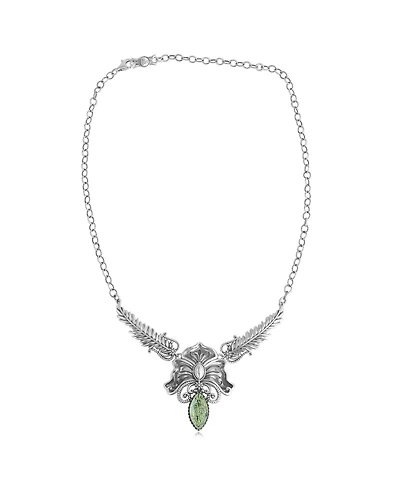 American West Jewelry Sterling Silver Serpentine Cactus Flower Marquise Feather Necklace, 20 Inches