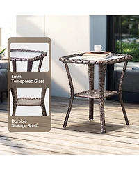 Gymojoy Crescent Swivel Glider Wicker Patio Conversation Set with Olefin 6 In. Thick Cushions/End Table (3-Piece)