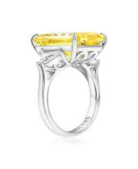 Suzy Levian New York Gala Collection Sterling Silver Large Elongated Emerald-Cut Cubic Zirconia Trillion Accent 3-Stone Ring