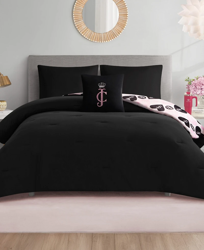 Juicy Couture Plush Reversible Queen Heart Logo -Pc. Comforter Set