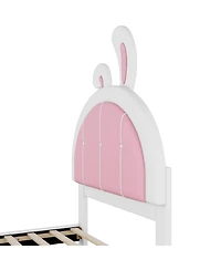 Streamdale Furniture Twin Size Upholstered Platform Bed with Ribbit Shaped Headboard