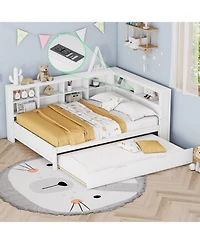 Streamdale Furniture Wooden Full Size Day Bed with Twin Trundle, Storage & Usb Ports, White