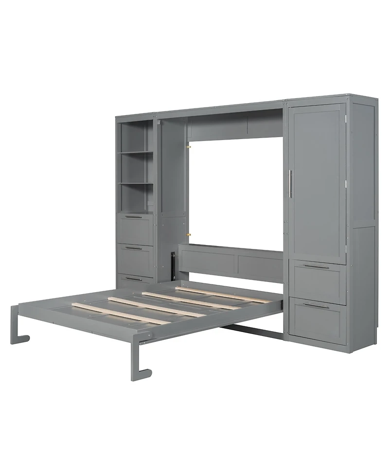 Streamdale Furniture Murphy Bed Wall Bed with Closet, Drawers and Shelves