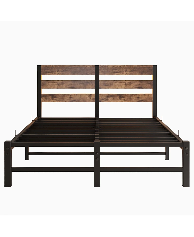 Streamdale Furniture Metal Bed Frame with Rgb Lights, Storage