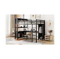 Streamdale Furniture Black Full Loft Bed Wardrobe, Desk & Storage