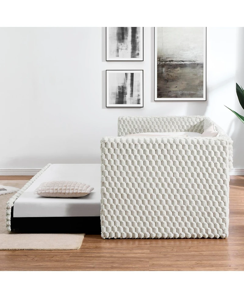 Streamdale Furniture Twin Daybed Sofa Bed Pull-Out, Plaid Corduroy